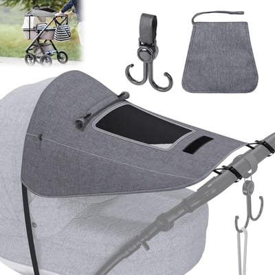 JGS Premium - Kinderwagen zonnezeil met Universeel zonnescherm grijs - Bescherming tegen zon voor kinderwagen met rolgordijn