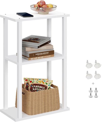 Smalle bijzettafel - Hoektafel nachtkastje - Opbergen in huis - Met wielen of pootjes - 20x40x58 cm - Wit