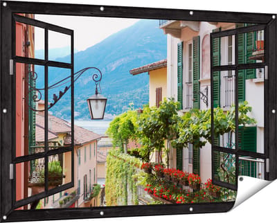 Gards Tuinposter Doorkijk Kleurijk Straatje in Italie - 150x100 cm - Tuindoek - Tuindecoratie - Wanddecoratie buiten - Tuinschilderij