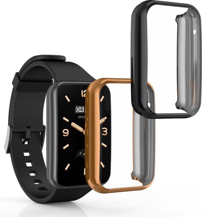 kwmobile 2x smartwatch hoes geschikt voor Xiaomi Mi Band 7 Pro hoesje - Siliconen sporthorloge cover - Activity tracker case in zwart / roségoud