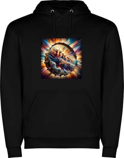 Zwarte unisex hoodie met “ Kleurrijke Drum – Trommel – Onweer “ Print Full Color merk Roly maat M
