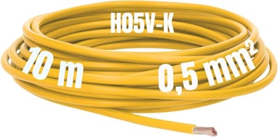 Kalitec 10 meter H05V-K 0,5 mm² gele bedradingskabel I kernkabel flexibel I PVC enkeladerig I meeraderig 0,5 mm2 I bedrading fijnaderige enkele kabel I kabel massief I schakeldraad