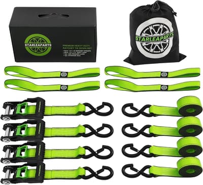 Ratelriemen Set - Spanbanden Zwaar - Vracht Beveiligen - 5000 lbs Breuksterkte - 1.5"X8FT - Fluorescerend Groen