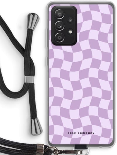 Case Company® - Hoesje met koord geschikt voor Samsung Galaxy A52s 5G hoesje met Koord - Grid Paars - Telefoonhoesje met Zwart Koord - Bescherming aan alle Kanten en Over de Schermrand