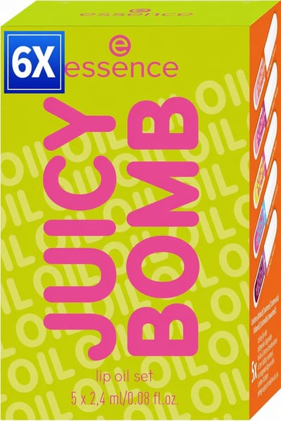 6 x essence Juicy Bomb Lip Oil Set 02 Pout of Paradise – Set van 5 Lip Oils – Tropische Geur – Glanzende & Verzorgde Lippen – 5 × 2.2 ml