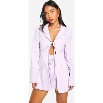 boohoo Dames Aangelijnde blazer met strikdetail aan de voorkant | Lilac | Maat: 8