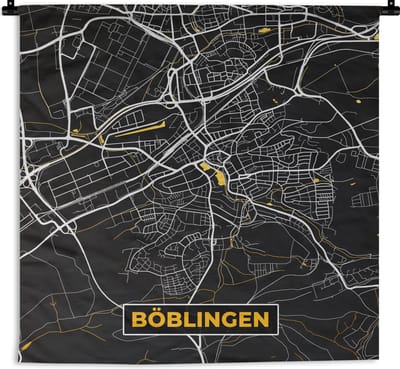 Wandkleed - Wanddoek - Black and Gold – Stadskaart – Böblingen – Duitsland – Plattegrond – Kaart - 180x180 cm - Wandtapijt