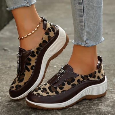 Dames Luipaardprint Wedge Sneakers Mode Rits Voor Platform Gevulkaniseerde Schoenen Vrouw Plus Size Casual Comfort Sportschoenen 43