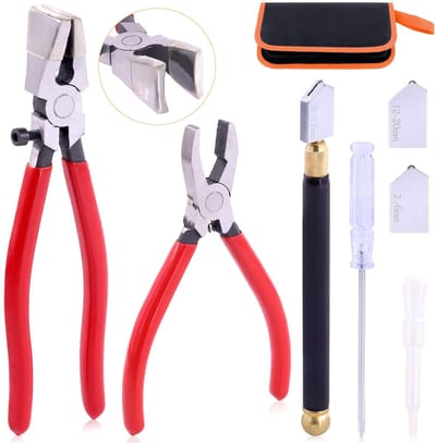 Dailygoods- Glassnijder Professioneel - Glassnijder Set - Glasbreek- en Loop Tangenset - Zwaar Koolstofstaal - Rubber Handgreep - Verstelbaar Ontwerp - Glasgereedschap