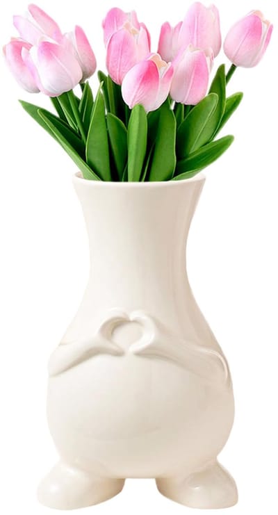 Vaas, crèmewit, klein, vaas menselijk lichaam, bloemenvaas in minimalistische stijl, modern, Scandinavisch, esthetisch en decoratief voor woonkamer, kantoor, tafel, decoratie, 15,5 x 12,5