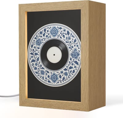 Tafellamp 15x20 cm - LED lamp - Vinyl - LP - Delfts Blauw - Muziek - Decoratieve tafellampen - Dimbaar - Tafellampje slaapkamer - Woonkamer binnen