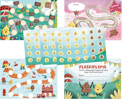 Beloningssysteem zindelijkheidstraining – Complete set 4 plaskaarten, 90 stickers & plasdiploma - Jongens & meisjes