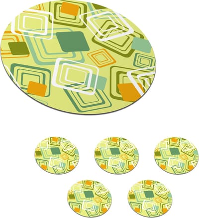Onderzetters voor glazen - Rond - Jaren 70 - Patronen - Abstract - 10x10 cm - Glasonderzetters - 6 stuks
