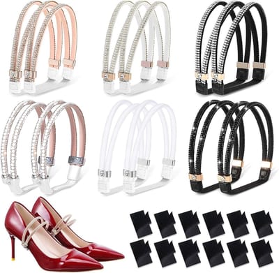 Verstelbare Elastische Schoenbanden voor Hakken, 6 Paar Antislip Veters voor Sandalen en Slippers, Met Strass Steentjes voor Extra Glamour