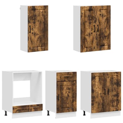 vidaXL - Keukenblok - PORTO - 5 - st - Gerookt - eiken - Bewerkt - hout
