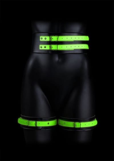 Shots - Ouch! Dijboeien met Riem en Handboeien - S/M neon green/black S/M