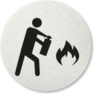 Pictogram Brandblusser - aluminum rvs look - deurbordje - 8,5 x 8,5 cm - zelfklevend - rond