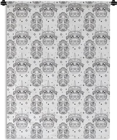 Wandkleed - Wanddoek - Maskers - Inca - Patroon - Zwart-Wit - 150x200 cm - Wandtapijt