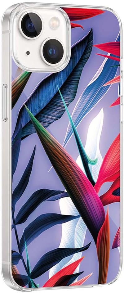 Bigben Connected, Hoesje geschikt voor iPhone 13/14 - Hars Roze Bladeren Patroon, Blauw / Roze