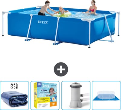 Intex Rechthoekig Frame Zwembad - 300 x 200 x 75 cm - Blauw - Inclusief Solarzeil - Onderhoudspakket - Zwembadfilterpomp - Grondzeil