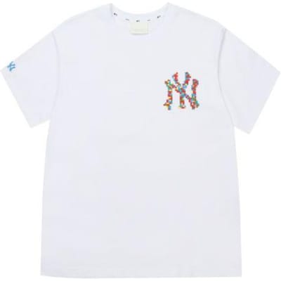 MLB New York Yankees Basic Logo Serie Mozaïek Effen Letterlogo Ronde Hals Korte Mouw T-shirt Unisex Tops Wit 31TSN2131-50W L white