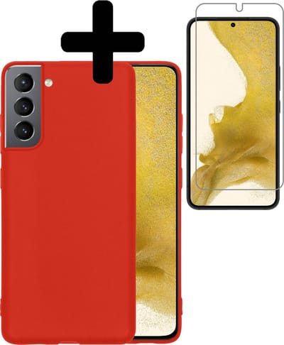 Hoesje - Met Screenprotector - Geschikt voor Samsung Galaxy S22 - Sterk & Shockproof - Back Cover - Siliconen Case - Telefoon Hoes - Telefoonhoesjes - Rood