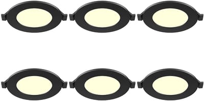LED Downlight Inbouwspot 6 Stuks - Kingtron Thin - 3W 220lm 120° Bundelhoek - Warm Wit 3000K - IP40 - Rond - Zwart - Ø85mm Buitenmaat - Ø70mm Zaagmaat