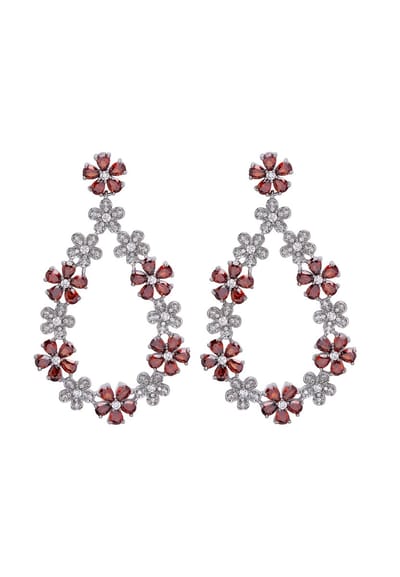 AVANT-GARDE PARIS Diva Dainty Oorbellen - Bloemvormig met rode en witte zirconia - 1 stuk - Rhodium plating