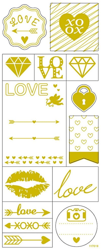 Stickers Goud - Love Stickers - Gouden Harten Stickervellen - Zelfklevende Plakstickers - DIY Versiering - Kaarten Maken & Scrapbooking - 10x24 cm