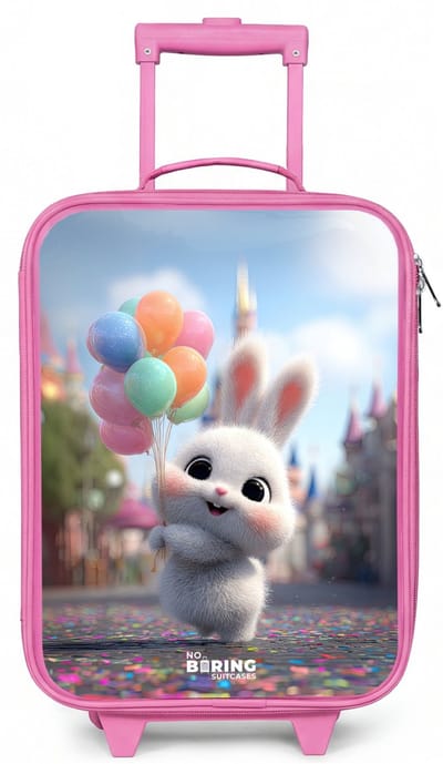 NoBoringSuitcases.com® - Kinderkoffer roze - Kindertrolley meisje - Konijn - Ballonnen - Koffer kind lichtgewicht - Reiskoffer trolley voor kinderen - Koffertje met lichtgevende wieltjes - Rolkoffer