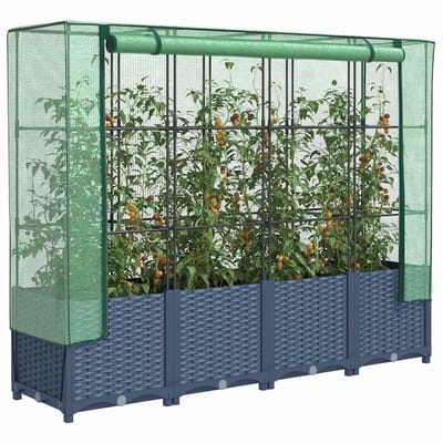 vidaXL - Verhoogde - plantenbak - met - kashoes - rotanlook - 160x40x138 - cm