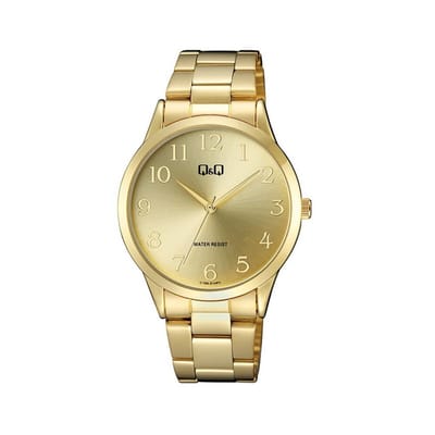 Q&Q C10A-014PY - Horloge - Analoog - Unisex - stalen band - Rond - Metaal - Cijfers - Goudkleurig