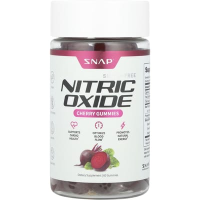 Snap Supplements, stikstofmonoxide gummies, kers, suikervrij, 60 gummies
