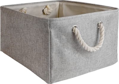 Intirilife opbergmand organiser met handvat in grijs - 41 x 31.5 x 21 cm - Opgevouwen 41 x 33.5 x 5.5 cm - Praktische opbergdoos voor planken als decoratie met deksel