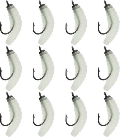 Dailygoods- Rubber Aas 12 Stuks - Rubber Maden - Vis Aas - Zoetwater/Zoutwater - Flexibel - Lichtgevend Effect - Visaas