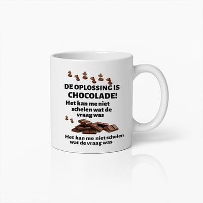 Grappige Koffiemok met Chocolade Tekst – Humoristisch Cadeau voor Chocoholics & Zoetekauwen