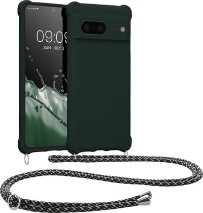 kwmobile telefoonhoesjegeschikt voor Google Pixel 7 - Hoesje van siliconen met telefoonkoord - In mosgroen
