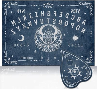 Houten Spiritbord - Wichelroede Bord Planchette - Spirituele Oefeningen - Lotus Zon Maan Ontwerp - 30 x 21 cm - Blauw