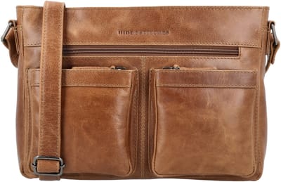 Hide & Stitches Porto Schoudertas - Leer - Hoofdvak - Voorvakken - Verstelbare Schouderband - Dames - Compact - Crossbody - Tas - Leren Dames Tas - Bruin