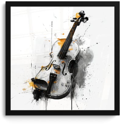Poster in lijst - Fotolijst 40x40 cm - Posters - Viool - Oranje - Zwart - Penseelstreken - Posterlijst zwart - Decoratie - Wanddecoratie woonkamer - Muurdecoratie slaapkamer