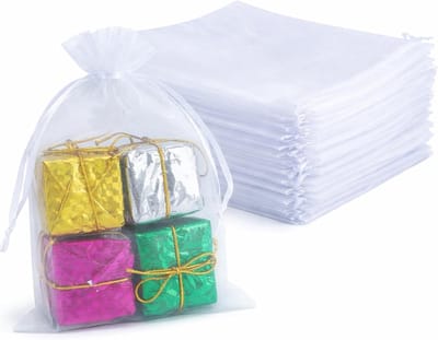 50 Stuks Organza Trouwen Tassen 13 x 18 cm Kleine Cadeautassen met Trekkoord voor Snoep, Sieraden en Geschenken