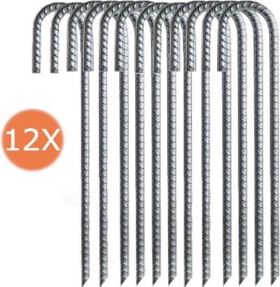 Stormharing Grondpen | XXL | 12 Stuks | Ø12 x 380mm / 40mm | Stalen Staaf | Tentharing