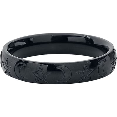 etNox Mond und Pentagramm Unisex Ring - zwart - 53