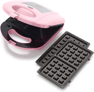 3-in-1 Panini Pers, Wafel & Sandwich Maker - PFAS-vrij met Antiaanbaklaag en Verwijderbare Grillplaten