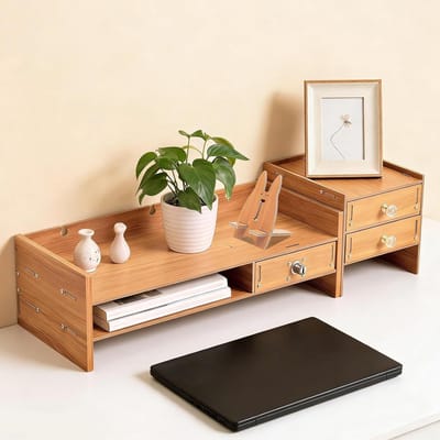 Bureau Opzetstuk - Monitor Verhoger - Bureau Organisatie - Met 3 Laden - 65.5 cm - Houtkleur