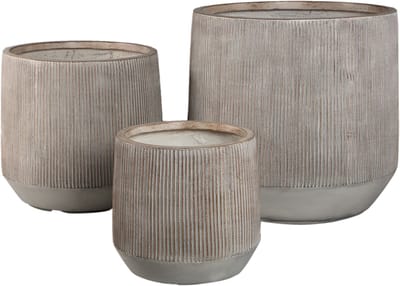 PTMD Olav Light Brown Fiber Cement Pot Set Of 3 Low