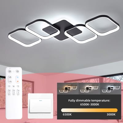 ANTENLICHT LED Plafondlamp - 4 Plafonniere Zwart - Modern LED verlichting - 50W Woonkamer Lamp - Dimbaar met Afstandsbediening - Modern Slaapkamer Lamp - 3000K-6500K - 5600LM
