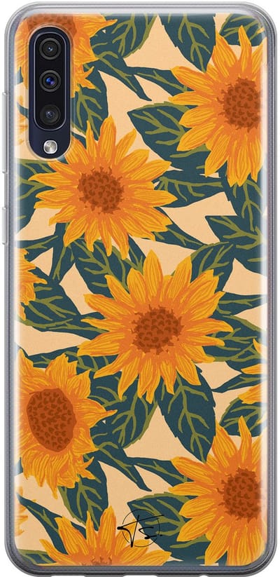 Hoesje geschikt voor Samsung Galaxy A50 - Zonnebloemen - Soft Case - TPU - Bloemen - Geel - Mooie Telefoonhoesjes