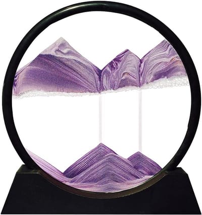 Decoratieve 3D Zandkunst - Uurglas met Beweeglijk Zand in Ronde Lijst voor Woonkamer en Kantoor (Paars, 20 cm)