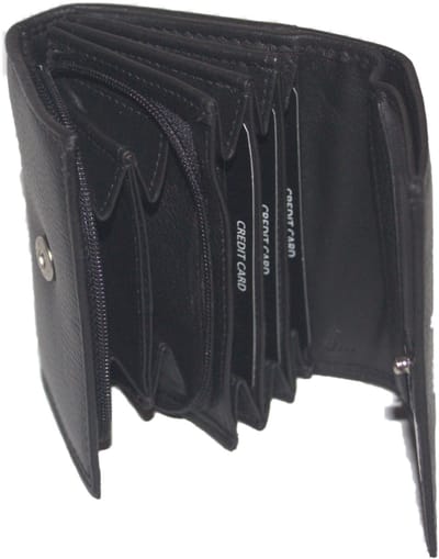 Oi kleine zwarte leren portemonnee / overslag beursje met rits voor kleingeld / afsluitbaar klein tienerbeursje / RFID safe/ zwart / 203